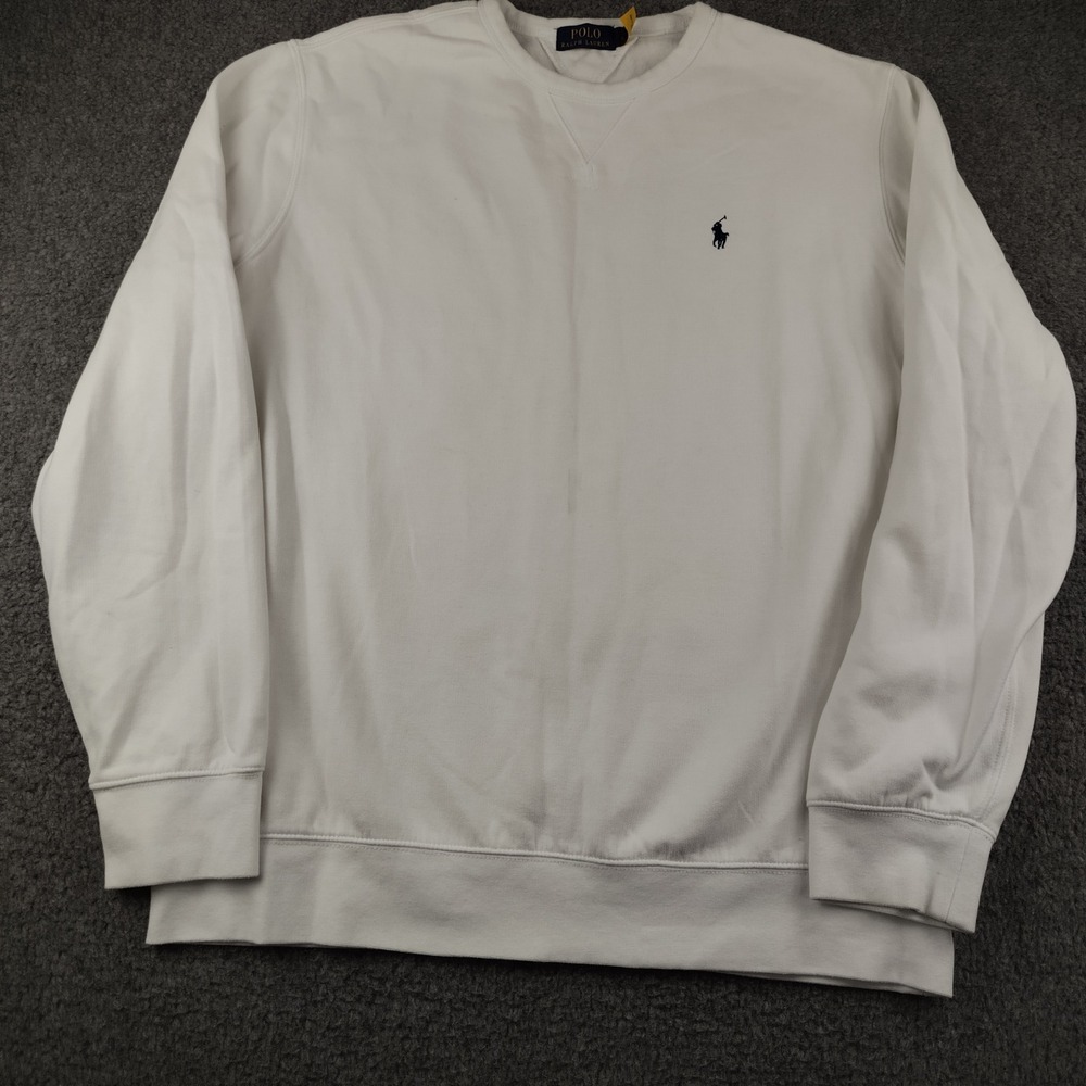 Polo Ralph Lauren Mens XL White Crewneck Sweatshirt Pony Logo Fleece Pullover